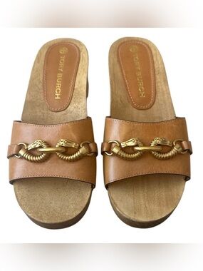 Tory‎ Burch Jessa Leather Wood Sandals Size 8